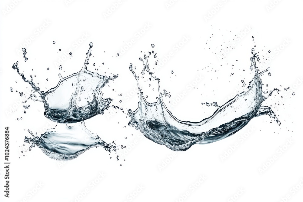 Set of water wavy splash in mid air isolated on white background Set of water wavy splash in mid air isolated on white background