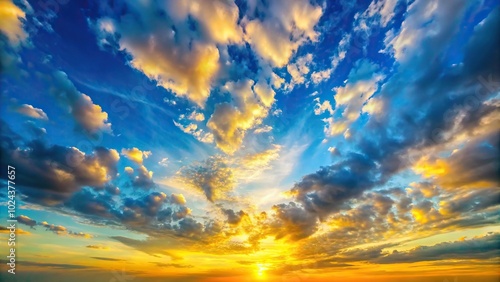 Fototapeta Naklejka Na Ścianę i Meble -  Blue blurry sunset sky with yellow clouds