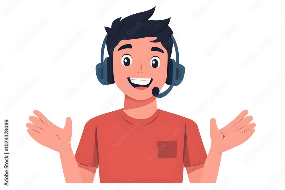 Friendly Customer Service Representative Speaking with Client Over Headset Friendly Customer Service Representative Speaking with Client Over Headset