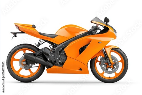 Side view of orange sport bike looks to the right isolated on white background photo