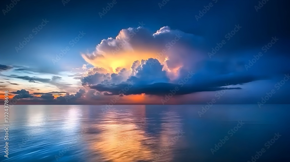 Fototapeta premium Dramatic storm clouds gather and swirl over a vast open ocean horizon in this moody atmospheric seascape The powerful turbulent sky creates a sense of drama energy