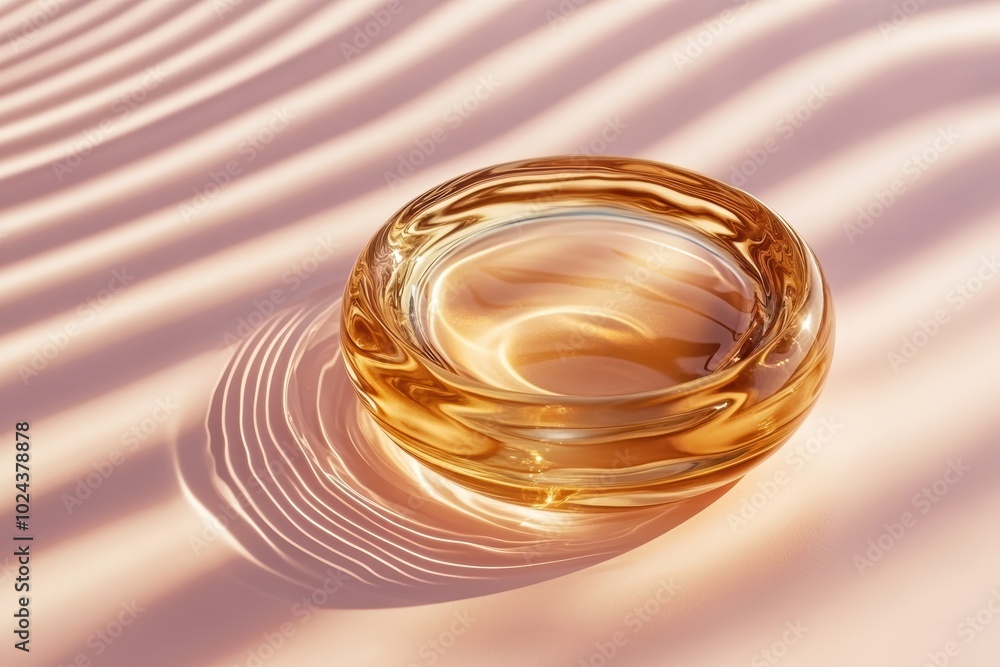 Golden hour light casting shadows on minimalist glass bowl Golden hour light casting shadows on minimalist glass bowl