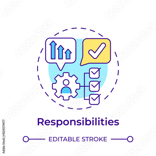 Responsibilities multi color concept icon. Operational efficiency, task management. Round shape line illustration. Abstract idea. Graphic design. Easy to use in infographic, presentation