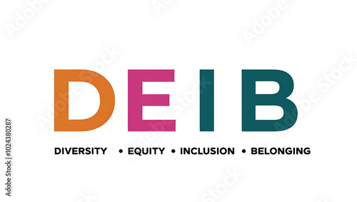 DEIB Typography, Diversity, Equity, Inclusion, Belonging. diversity in the workplace, multiculturalism, unity, diversity awareness