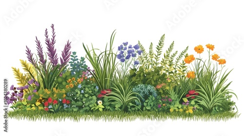 A Colorful Border of Wildflowers and Lush Greenery