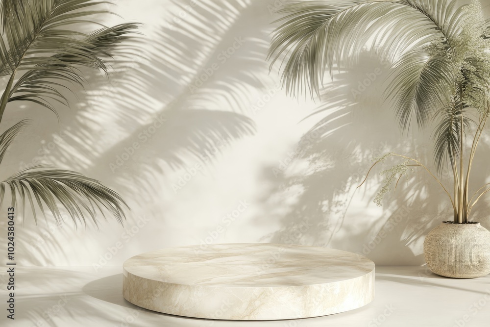 Elegant marble podium with floral accents offers a serene backdrop for presentations Elegant marble podium with floral accents offers a serene backdrop for presentations