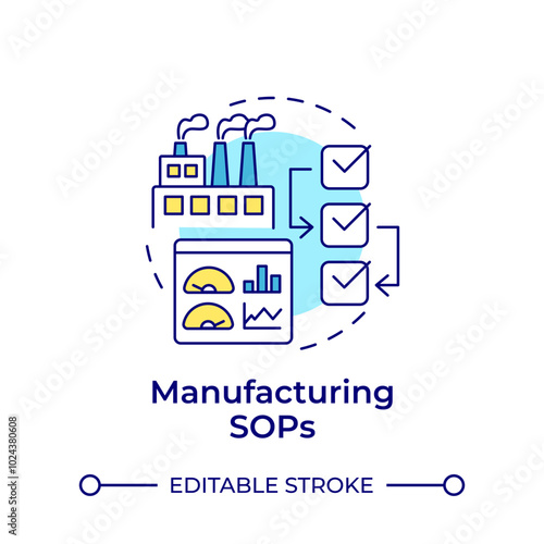 Manufacturing sops multi color concept icon. Efficiency metrics, performance monitoring. Round shape line illustration. Abstract idea. Graphic design. Easy to use in infographic, presentation