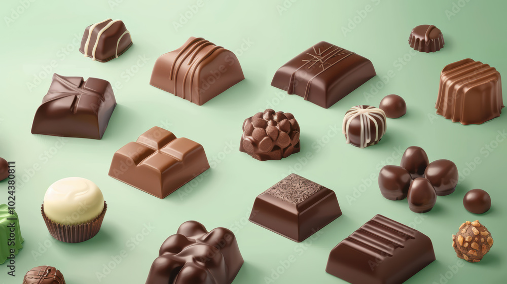 Delight in assortment of luxurious chocolates, featuring various shapes and textures, perfect for any sweet tooth. Each piece is tempting treat that brings joy Delight in assortment of luxurious chocolates, featuring various shapes and textures, perfect for any sweet tooth. Each piece is tempting treat that brings joy