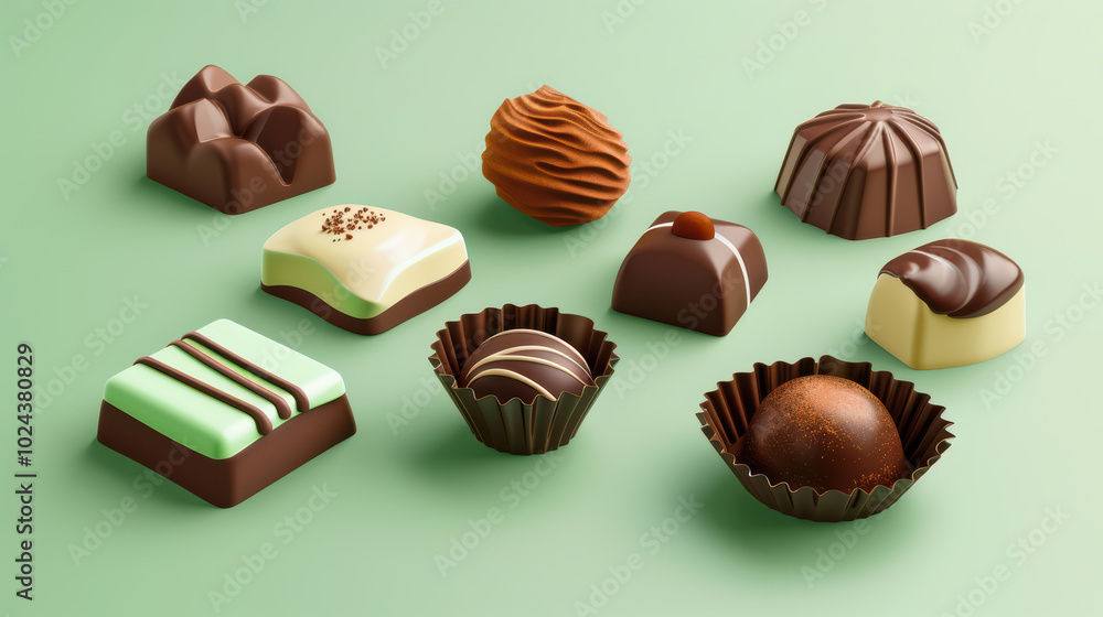 Delight in assortment of exquisite chocolates, featuring various shapes and textures, perfect for any sweet tooth. Each piece offers unique flavor experience Delight in assortment of exquisite chocolates, featuring various shapes and textures, perfect for any sweet tooth. Each piece offers unique flavor experience