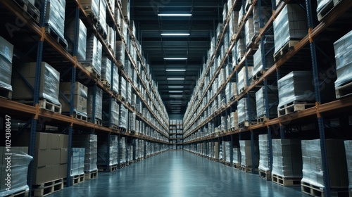 Warehouse Interior with Pallets and Boxes