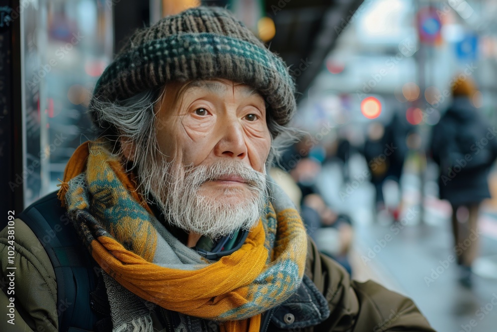 Lonely Asian homeless man in winter Lonely Asian homeless man in winter