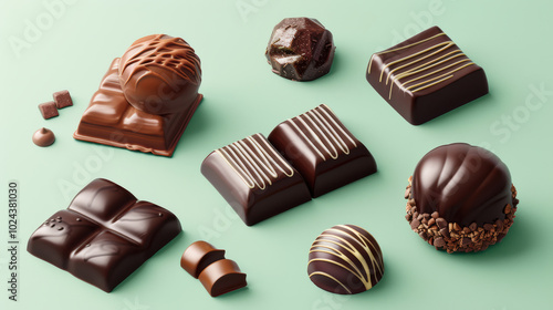 Indulge in delightful assortment of chocolates, featuring various shapes and textures, perfect for any sweet tooth. Each piece is tempting treat that brings joy