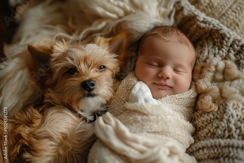 Puppy guarding baby's sleep