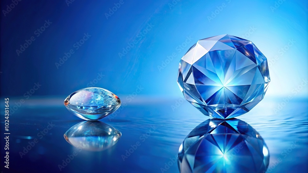 Blue crystal ball reflecting diamond on a blue background Blue crystal ball reflecting diamond on a blue background