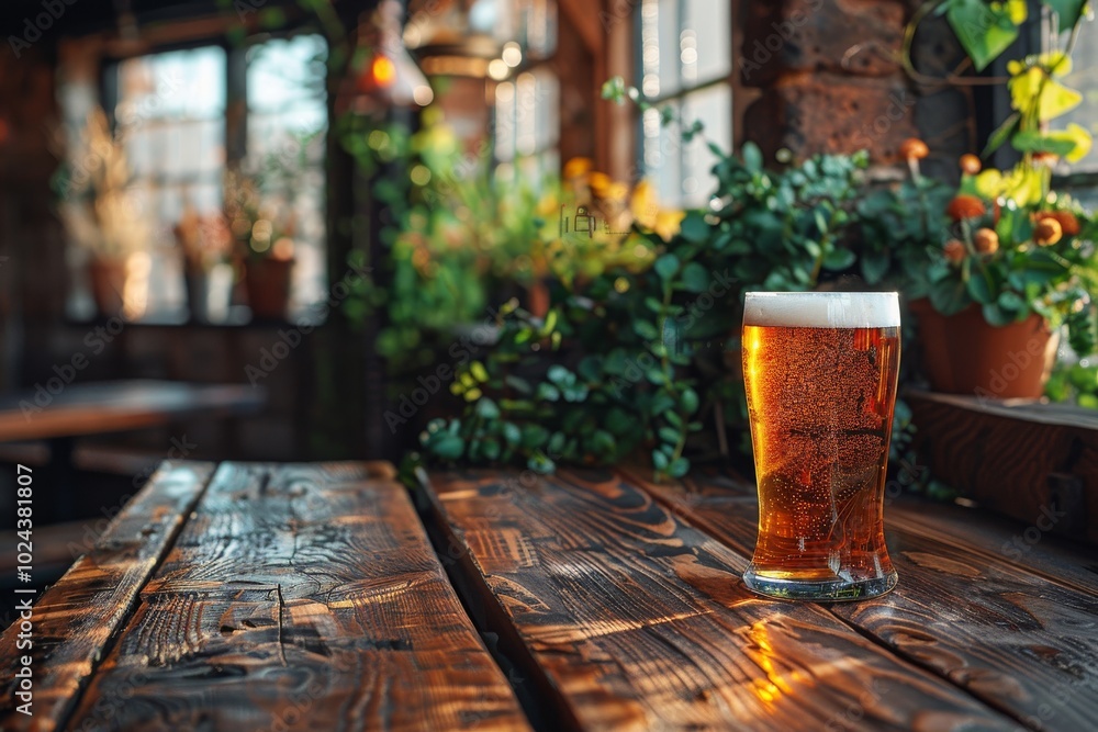 Beer against a wooden table backdrop Beer against a wooden table backdrop