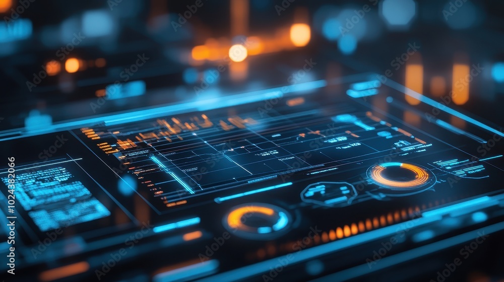 Futuristic Digital Dashboard with Glowing Holographic Interface Futuristic Digital Dashboard with Glowing Holographic Interface