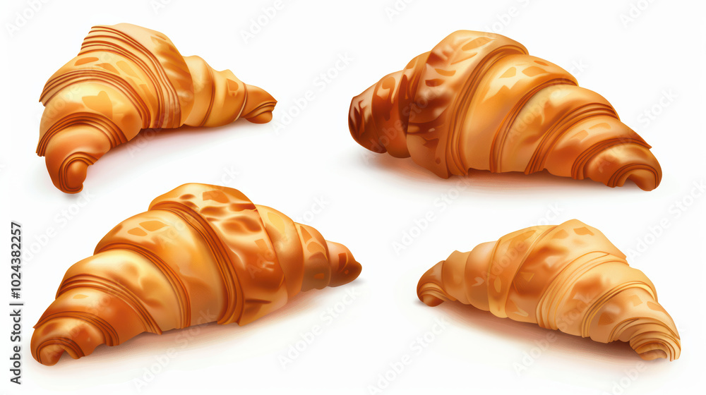 Delicious golden croissants arranged in visually appealing manner, showcasing their flaky texture and buttery layers. Perfect for breakfast or pastry display Delicious golden croissants arranged in visually appealing manner, showcasing their flaky texture and buttery layers. Perfect for breakfast or pastry display