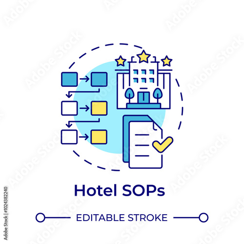 Hotel sops multi color concept icon. Hospitality industry, task management. Quality standards. Round shape line illustration. Abstract idea. Graphic design. Easy to use in infographic, presentation