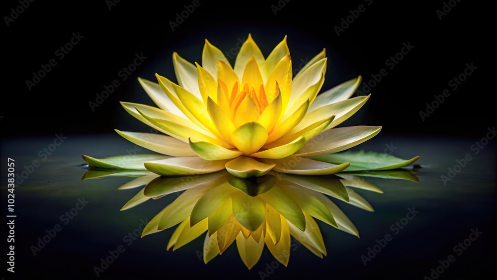 Symmetrical yellow water lily flower on river Symmetrical yellow water lily flower on river