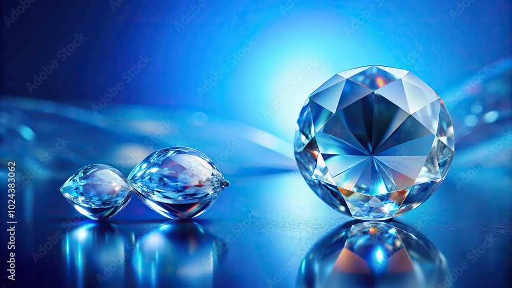 Blue diamond crystal ball reflected on a blue background Blue diamond crystal ball reflected on a blue background