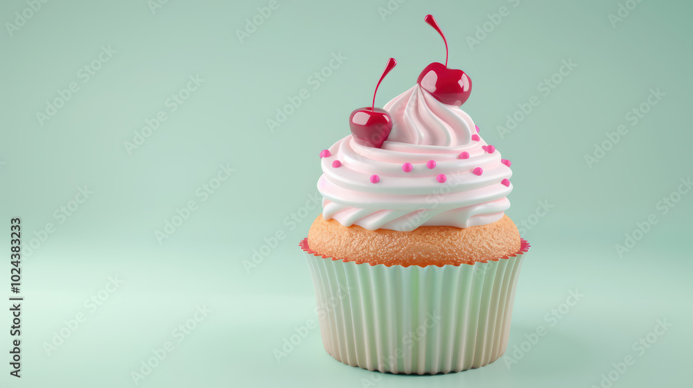 Delight in this beautifully crafted cupcake topped with swirls of creamy frosting, vibrant cherries, and playful sprinkles, perfect for any celebration Delight in this beautifully crafted cupcake topped with swirls of creamy frosting, vibrant cherries, and playful sprinkles, perfect for any celebration