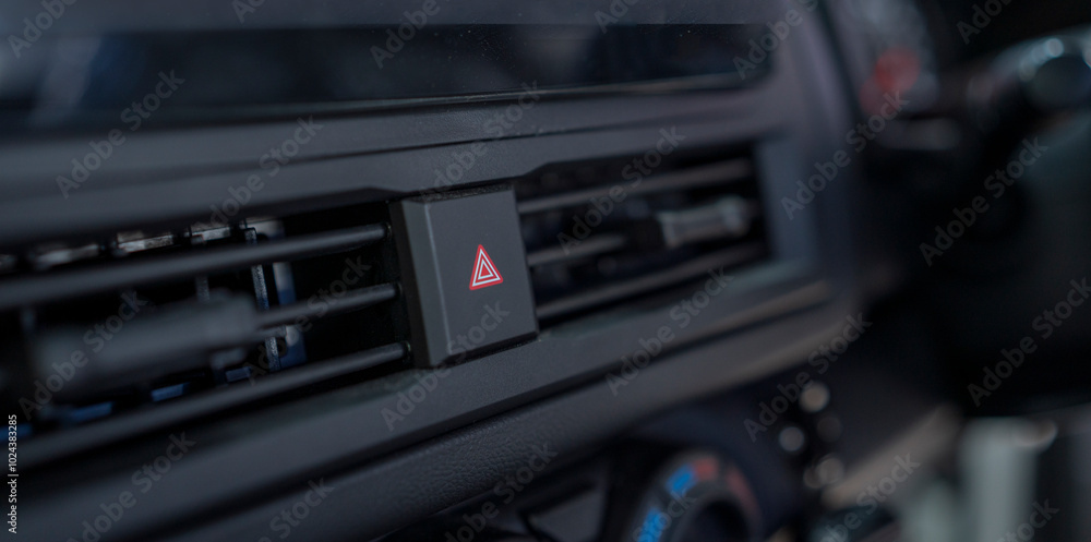 emergency button in car dashboard,hazard flasher switch or emergency light button in modern car, shallow depth of field. emergency button in car dashboard,hazard flasher switch or emergency light button in modern car, shallow depth of field.