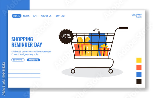 Shopping Reminder Day Social Media Landing Page Cartoon Hand Drawn Templates Background Illustration