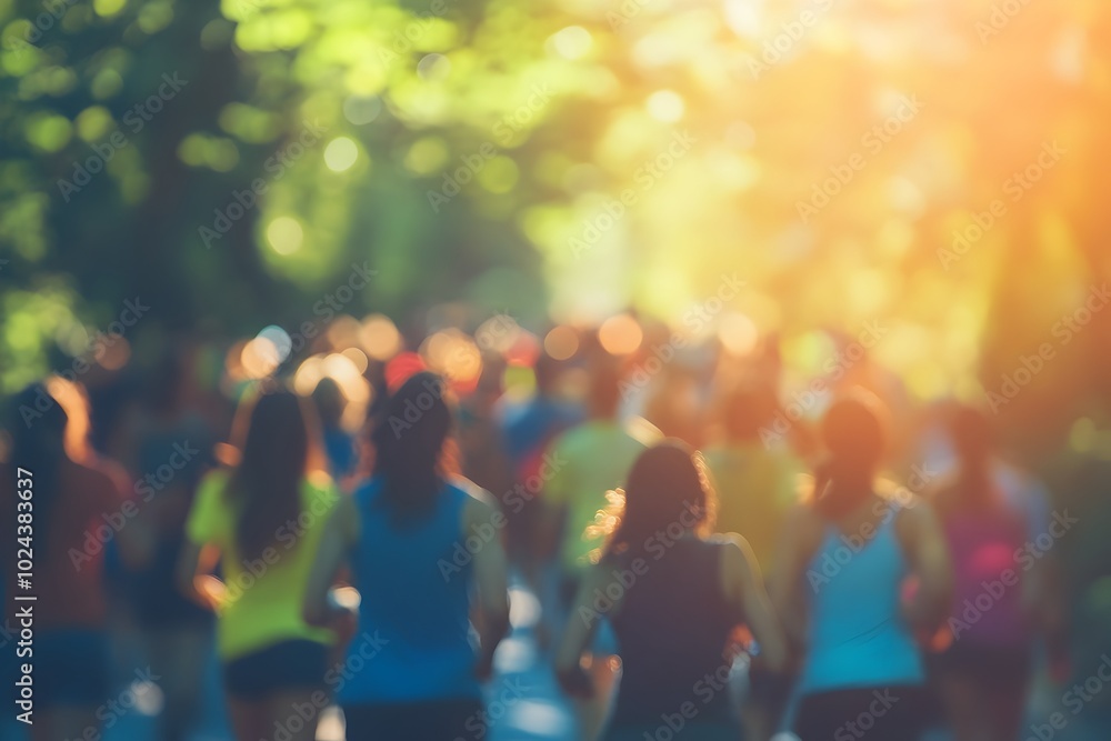 Diverse Group Participating in Charity Walk or Run for World Health Day with Blurred Background Diverse Group Participating in Charity Walk or Run for World Health Day with Blurred Background