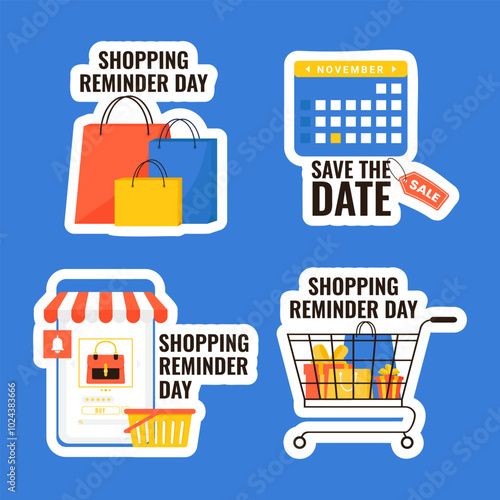 Shopping Reminder Day Label Flat Cartoon Hand Drawn Templates Background Illustration