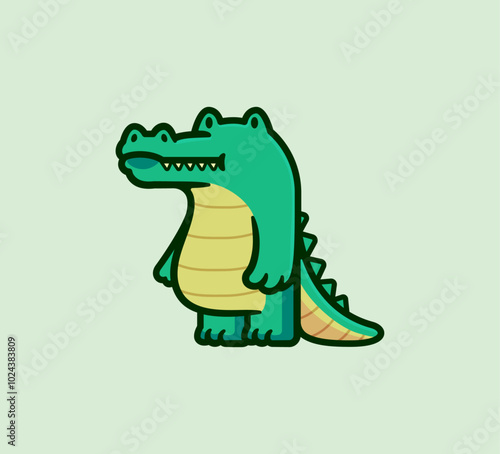 Green Alligator Character with a Cute Smile and Quirky Personality Cartoon Vector Illustration