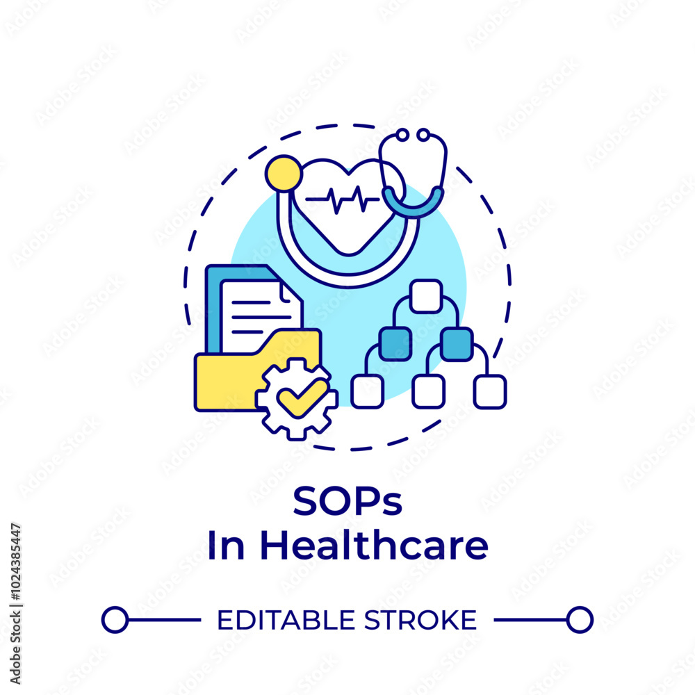 SOPS in healthcare multi color concept icon. Task management, information management. Round shape line illustration. Abstract idea. Graphic design. Easy to use in infographic, presentation SOPS in healthcare multi color concept icon. Task management, information management. Round shape line illustration. Abstract idea. Graphic design. Easy to use in infographic, presentation