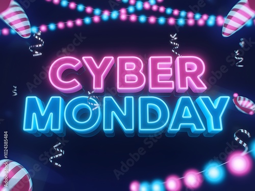 Neon Cyber Monday Sign with Party Decorations