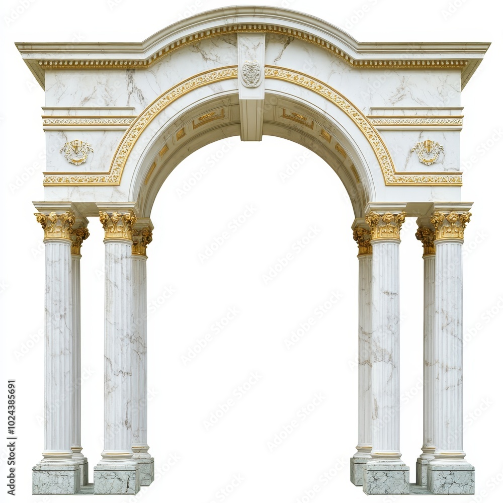 Fototapeta premium A decorative marble archway with intricate golden details and columns.