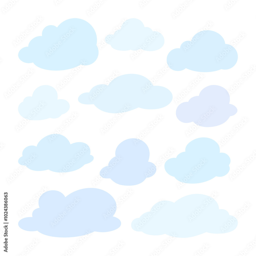 A set of icons of light blue clouds isolated on a white background hand-drawn, vector, doodle. Decorative element for design with text, decoration, weather forecast, climate. Airy, fluffy cumulus A set of icons of light blue clouds isolated on a white background hand-drawn, vector, doodle. Decorative element for design with text, decoration, weather forecast, climate. Airy, fluffy cumulus
