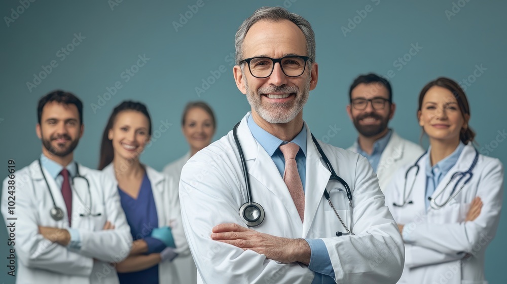 Confident Doctor in Modern Studio Setting Confident Doctor in Modern Studio Setting