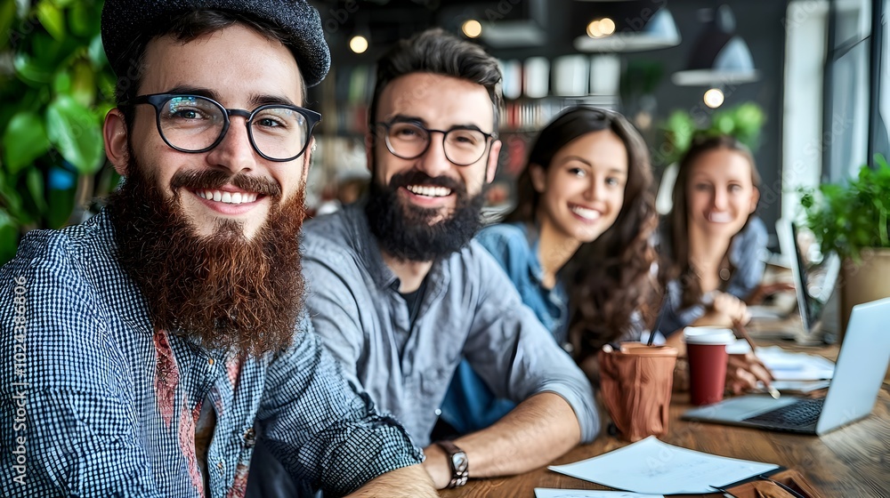 Obraz premium Diverse group of entrepreneurs collaborating on business strategies and ideas in a contemporary coworking office environment
