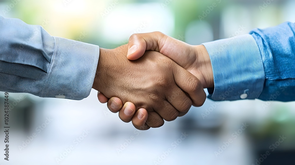 Closeup image of two business partners shaking hands to seal a partnership agreement representing corporate shared success Closeup image of two business partners shaking hands to seal a partnership agreement representing corporate shared success