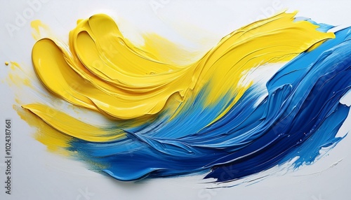 Deep blue and lemon yellow color oil brush stroke on white background