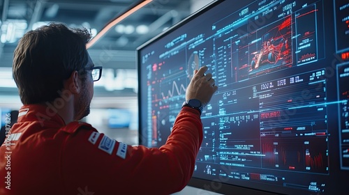Engineer Analyzing Telemetry Data in Formula Racing