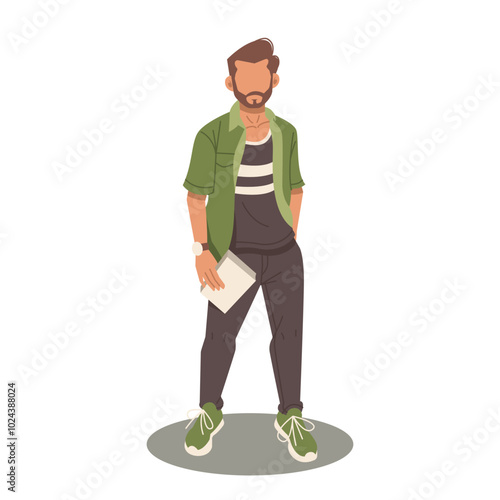 handsome man standing with hold book flat design vector