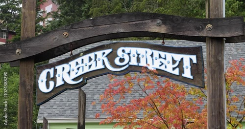 Ketchikan Creek Street Sign close up, Alaska.Famous street of Ketchikan. photo