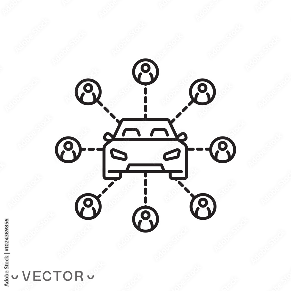carsharing icon, auto sharing for people, renting service, thin line symbol isolated on white background, editable stroke eps 10 vector illustration carsharing icon, auto sharing for people, renting service, thin line symbol isolated on white background, editable stroke eps 10 vector illustration
