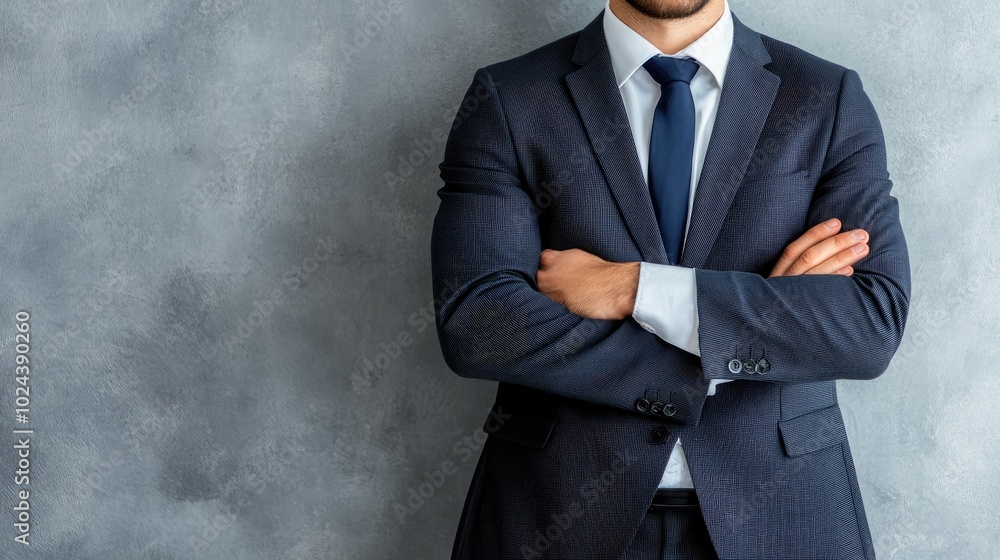 Confident Man in Smart Suit Leaning Forward Confident Man in Smart Suit Leaning Forward