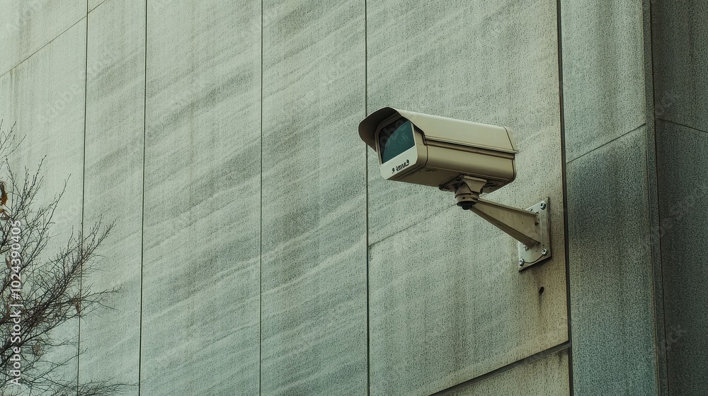 Surveillance Camera Mounted on a Concrete Wall in an Urban Setting Surveillance Camera Mounted on a Concrete Wall in an Urban Setting