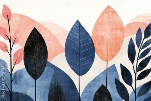 Abstract botanical with colorful leaves minimalist design
