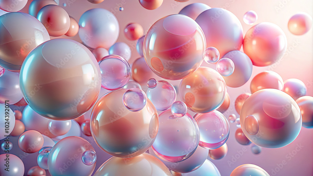 A collection of colorful, translucent bubbles drifts gracefully in mid-air, creating a captivating visual against a soft, pastel background that enhances their beauty A collection of colorful, translucent bubbles drifts gracefully in mid-air, creating a captivating visual against a soft, pastel background that enhances their beauty