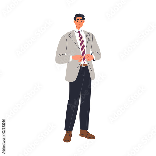 Business man, CEO. Office worker, male professional, executive manager in formal attire, wearing tie. Chief officer, boss. Employee in suit. Flat vector illustration isolated on white background
