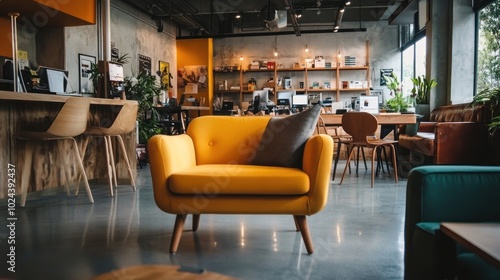 Yellow armchair in a modern workspace