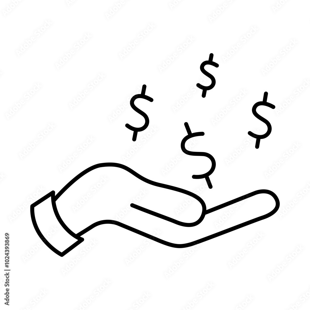 Dollar in Hand Line Icon. Digital Marketing Icon Editable Stroke Vector Illustration Dollar in Hand Line Icon. Digital Marketing Icon Editable Stroke Vector Illustration
