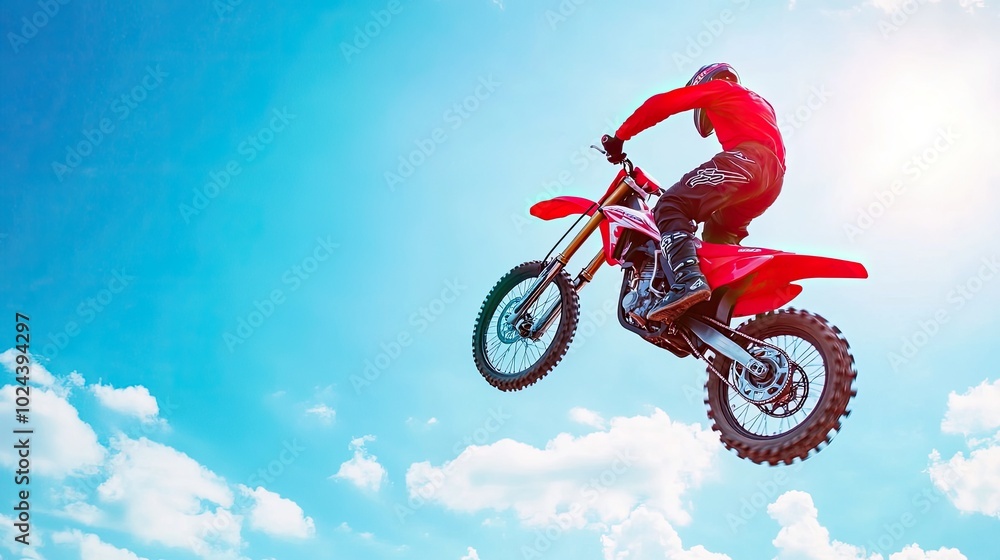 Aerial Trick by Motocross Rider in Blue Sky Aerial Trick by Motocross Rider in Blue Sky